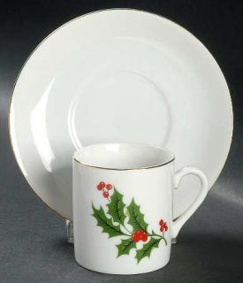 All the Trimmings Christmas Holly (Porcelain) Flat Demitasse Cup & Saucer, Fine