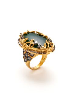 Green Onyx & Clear CZ Floral Wrapped Ring by Azaara