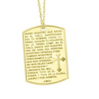 Spanish Lords Prayer Pendant with Cross in Sterling Silver with 14K