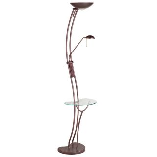 Curved Torchier 3 light Oil Brushed Bronze Floor Lamp With Reading Light And Glass Table