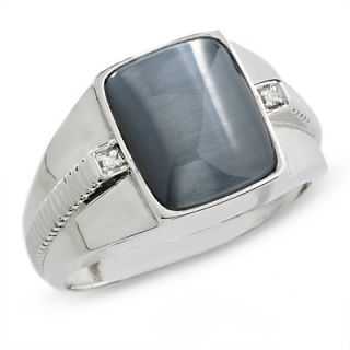 Mens Cats Eye Ring in 10K White Gold with Diamond Accents   Zales