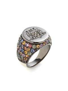 White Enamel & Multicolor Sapphire Logo Ring by M.C.L. By Matthew Campbell Laurenza