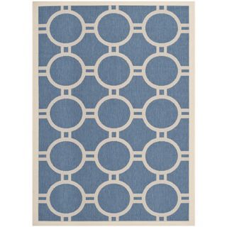 Safavieh Indoor/ Outdoor Courtyard Circles pattern Blue/ Beige Rug (53 X 77)
