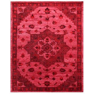 Hand knotted Red/ Orange Oriental Pattern Wool Rug (5 X 8)
