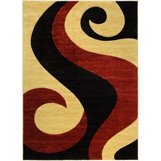 Hand Carved Red   Black Tribal Fire Flame Area Rug (711 X 910)