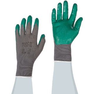 MAPA Ultrane 554 Nitrile Medium Duty Glove, Work, 9 1/4" Length, Size 6, Green (Bag of 10 Pairs)