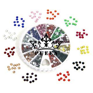 PUEEN 3d Nail Art Wheel of Round Brilliant 14 Cut 3mm   10ss Resin Rhinestones Studs in 12 Different Colors for Cellphones & Nails Decorations  Beauty