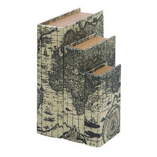 Ancient World Map Faux Book Boxes (Set of 3) Accent Pieces