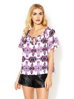 Printed Keyhole Peasant Blouse by Marabelle