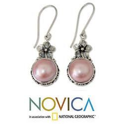 Sterling Silver 'Pink Frangipani' Pearl Earrings (13 mm) (Indonesia) Novica Earrings