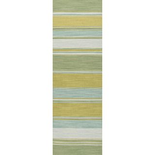 Handmade Flat Weave Stripe Pattern Green Rug (26 X 8)