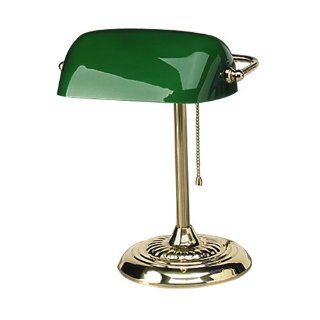 Ledu L557BR Traditional Banker's Lamp, 14 High, Green Glass Shade, Brass Base