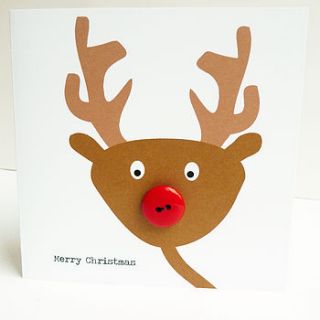 rudolf button nose christmas card pack by spotty n stripy