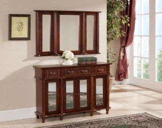 Kings Brand Walnut Finish Wood Console Sideboard Table and Wall Mirror Set   Sofa Tables