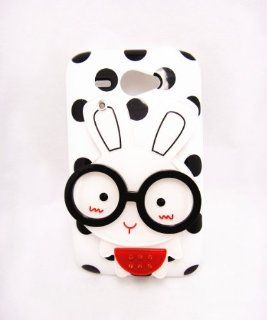 Makeup Mirror   White 3D Cute Lovely Glasses Shy Bunny Rabbit Black Dot Pattern Case Cover For HTC Chacha G16 Cell Phones & Accessories