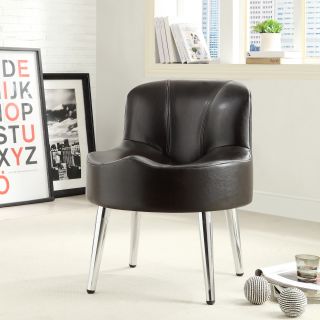 Bridgeport Ergonomic Contour Espresso Faux Leather Swivel Modern Metal Legs Accent Chair