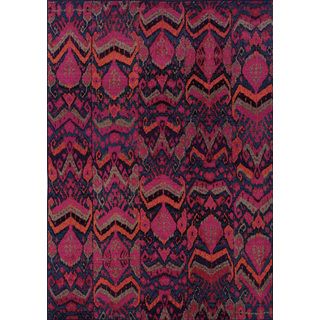 Vibrant Tribal Blue/ Pink Polypropylene Rug (53 X 76)