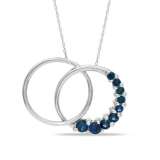 Lab Created Sapphire Double Circle Journey Pendant in 10K White Gold