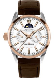 JACQUES LEMANS 1596D  Watches,Mens Liverpool Moon Phase 1 1596D Brown Leather, Chronograph JACQUES LEMANS Quartz Watches