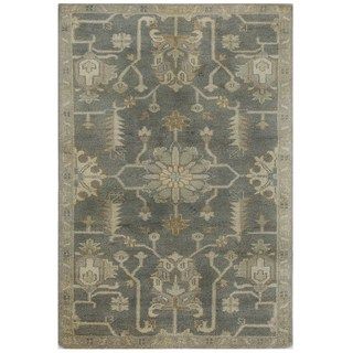 Hand knotted Blue Floral Pattern Wool Rug (5 X 8)