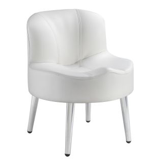 Bridgeport Ergonomic Contour Soft White Faux Leather Swivel Modern Metal Legs Accent Chair