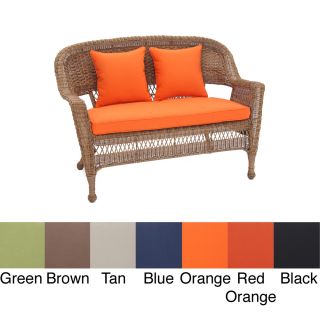 Honey Wicker Patio Loveseat With Cushion And Pillows