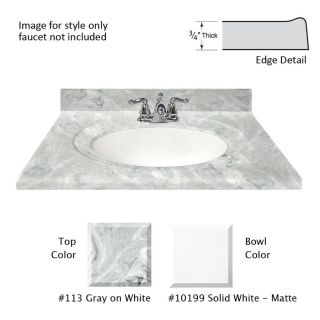 US Marble Recessed Oval Standard 31 in W x 22 in D Gray On White Cultured Marble Integral Single Sink Bathroom Vanity Top