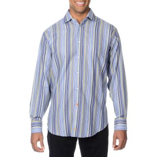 Thomas Dean Mens Blue Striped Button down Shirt