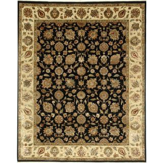 Hand knotted Black/ Ivory Oriental Pattern Wool/ Silk Rug (6 X 9)