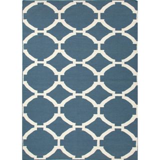 Durable Handmade Flat weave Geometric pattern Blue Rug (9 X 12)