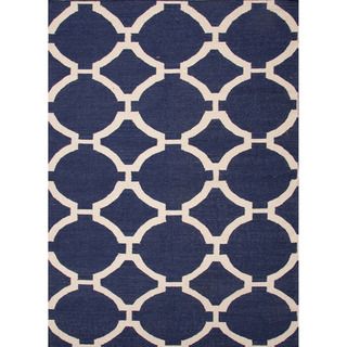 Handmade Flat Weave Geometric Pattern Blue Rug (8 X 10)