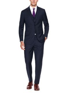 Slim Fit Windowpane Three Piece Suit by Martin Greenfield