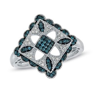 CT. T.W. Enhanced Blue and White Diamond Ring in Sterling Silver