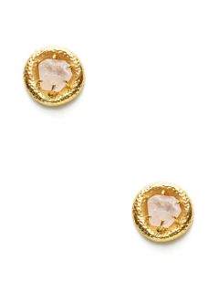 Large Encircled Rose Quartz Gold Stud Earrings by Zariin