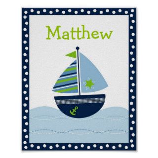 Sailboat Nautical Nursery Wall Art Name Print