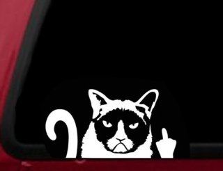 Grumpy Cat Finger Funny die cut decal sticker for window, truck, car, laptop iPad 5" Tall   White 