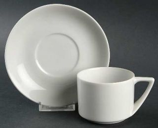 Otagiri Contempo White Flat Cup & Saucer Set, Fine China Dinnerware   All White,