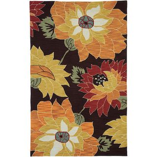 Hand hooked Brown Floral Area Rug (5 X 79)