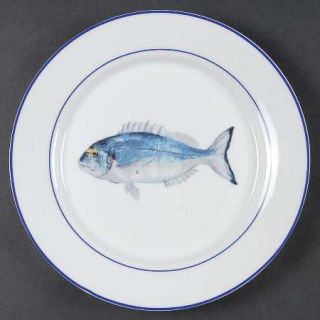 Williams Sonoma La Mer Fish Dinner Plate, Fine China Dinnerware   Fish Motifs,Ri