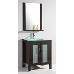 Legion Furniture Glass Top 28 inch Single Sink Bathroom Vanity With Mirror Chocolate Size Single Vanities