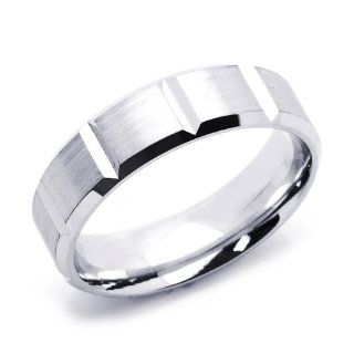 14K White Gold 6mm Brushed and High Polished Wedding Band for Men & Women (Size 5 to 12) Jewelry