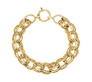 14K Gold Textured & Polished Triple Rolo Link Bracelet 