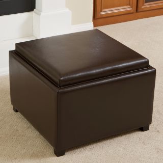 Christopher Knight Home Wellington Leather Tray Top Ottoman