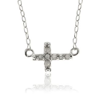 Finesque Sterling Silver Diamond Accent Sideways Cross Necklace Finesque Diamond Necklaces
