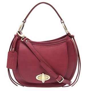 olivia leather shoulder bag in berry red by peony & moore