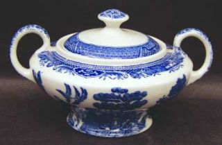 John Steventon Willow Blue (Smooth) Sugar Bowl & Lid, Fine China Dinnerware   Bl