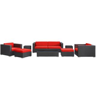 Venice Outdoor Rattan Espresso With Red Cushions 8 piece Set