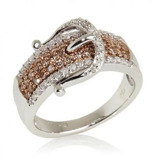 0.49ct Champagne and White Diamond Sterling Silver Buckle Accented Ring