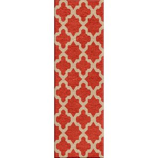 Handmade Flat weave Geometric pattern Red/ Orange Reversible Rug (26 X 8)