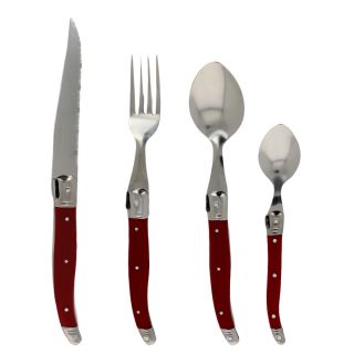 French Home 24 piece Red Handles Laguiole Style Flatware Set